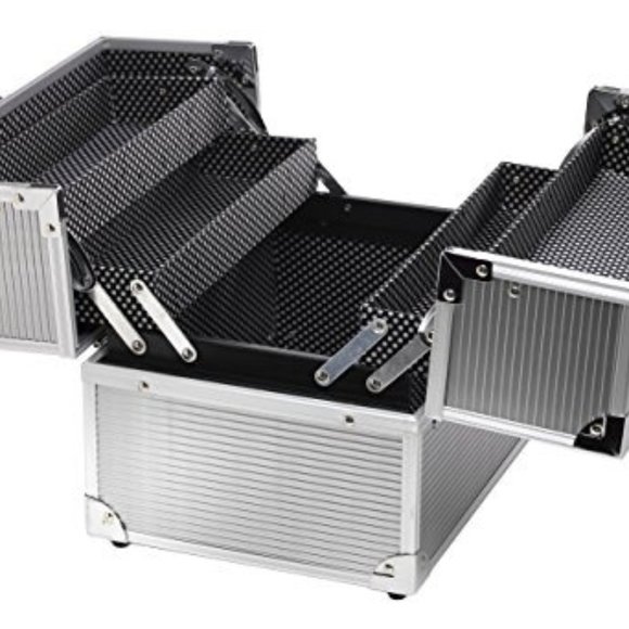 Creative Options 11.25" Silver Aluminum Crafter's Cosmetic Train Case - Picture 2 of 4